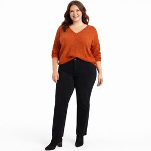 Boden Black High Rise Corduroy Straight Leg Jeans Long Tall Stretch 20/22L 🧡